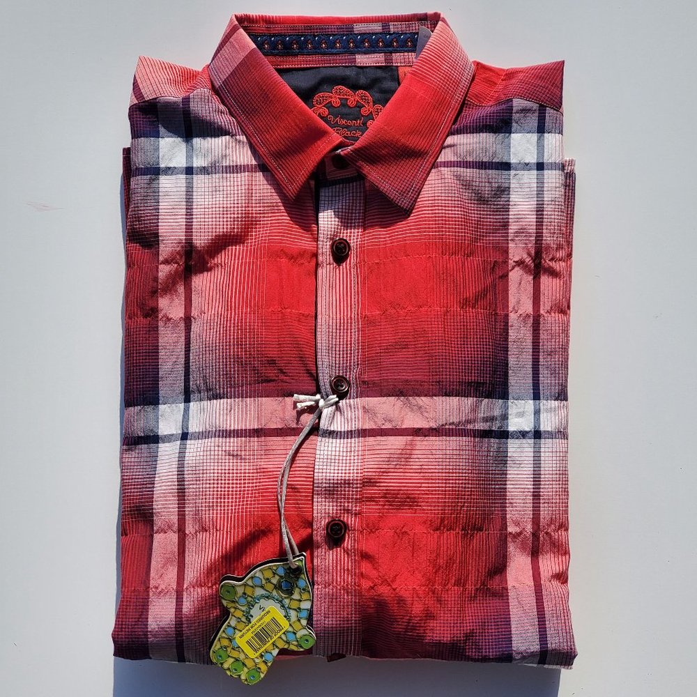 VISCONTI BLACK Plaid Long Sleeve Button Down NWT